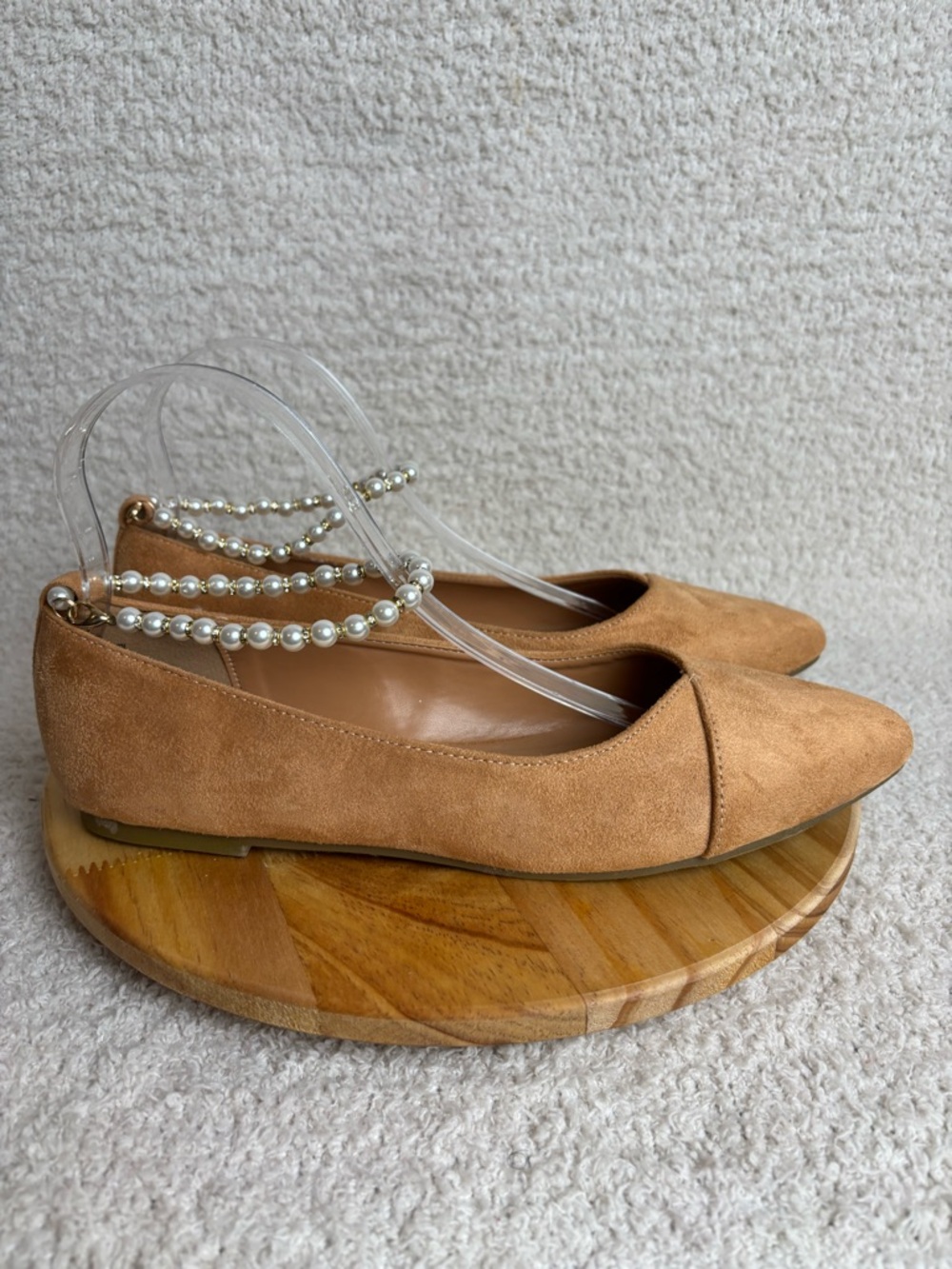 Sophia Taylor Shoes Womens 10M Tan Pointed Toe Slip On Ballet Flats Faux Pearls